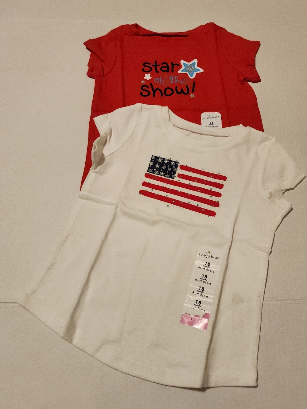 jumping beans Red & White Short Sleeve Tees with Star and Flag Prints - Picture 1 of 6